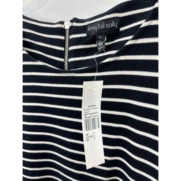 Long Tall Sally LTS Striped Short Dress Tunic Fluted Sleeve L Nwt New - Picture 2 of 5